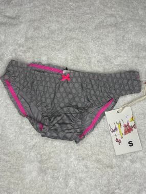 NWT ART Gray Geometric Print Bikini Panty Pink Trim Size S Y2K Nylon